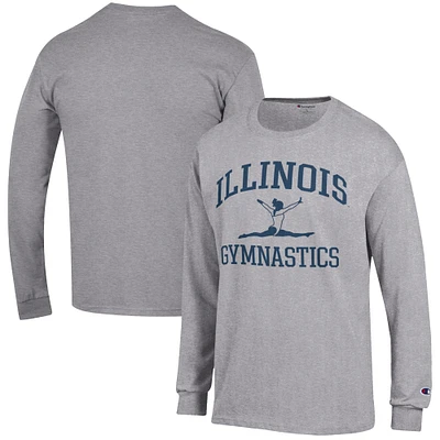 Men's Champion Gray Illinois Fighting Illini Gymnastics Icon Long Sleeve T-Shirt