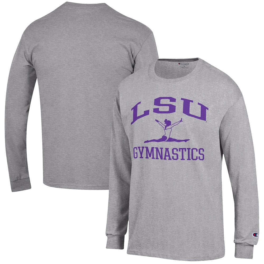 Men's Champion Gray LSU Tigers Gymnastics Icon Long Sleeve T-Shirt