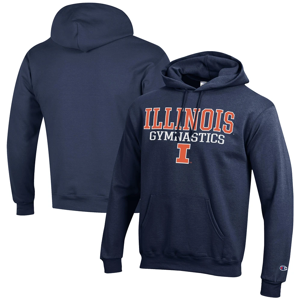Men's Champion Navy Illinois Fighting Illini Gymnastics Stack Powerblend Pullover Hoodie