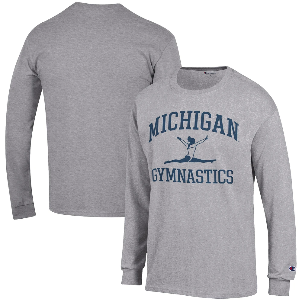 Men's Champion Gray Michigan Wolverines Gymnastics Icon Long Sleeve T-Shirt