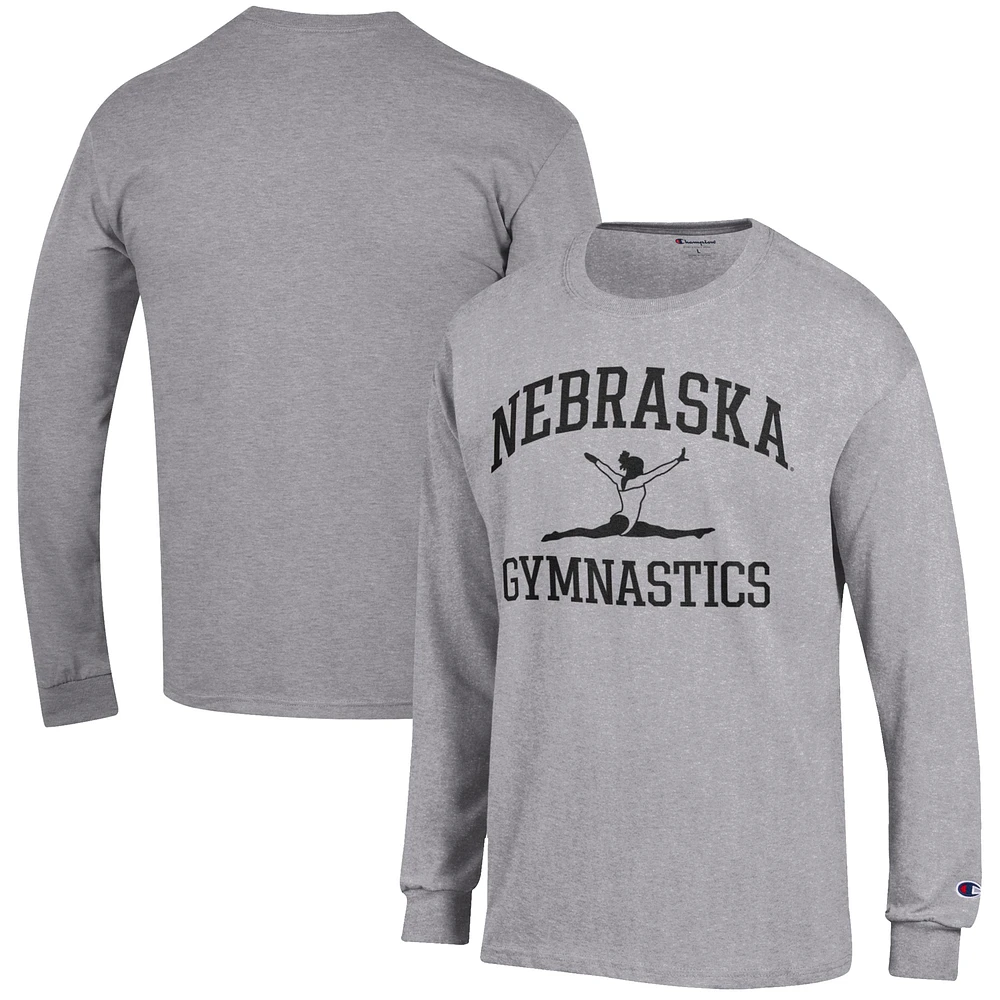 Men's Champion Gray Nebraska Huskers Gymnastics Icon Long Sleeve T-Shirt
