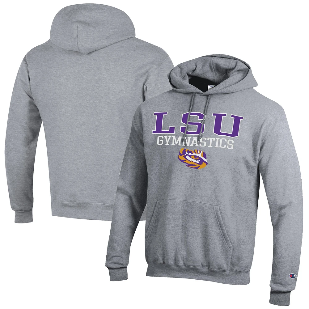 Men's Champion Gray LSU Tigers Gymnastics Stack Powerblend Pullover Hoodie