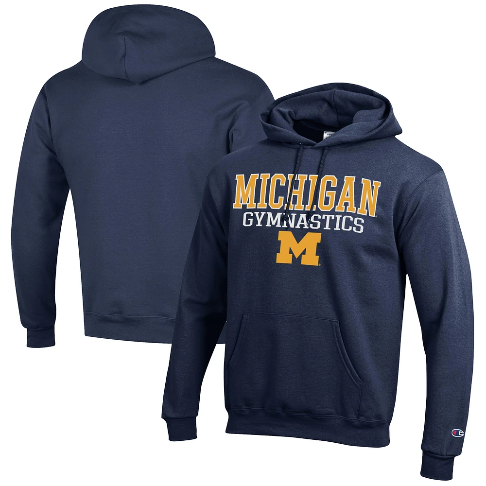 Men's Champion Navy Michigan Wolverines Gymnastics Stack Powerblend Pullover Hoodie