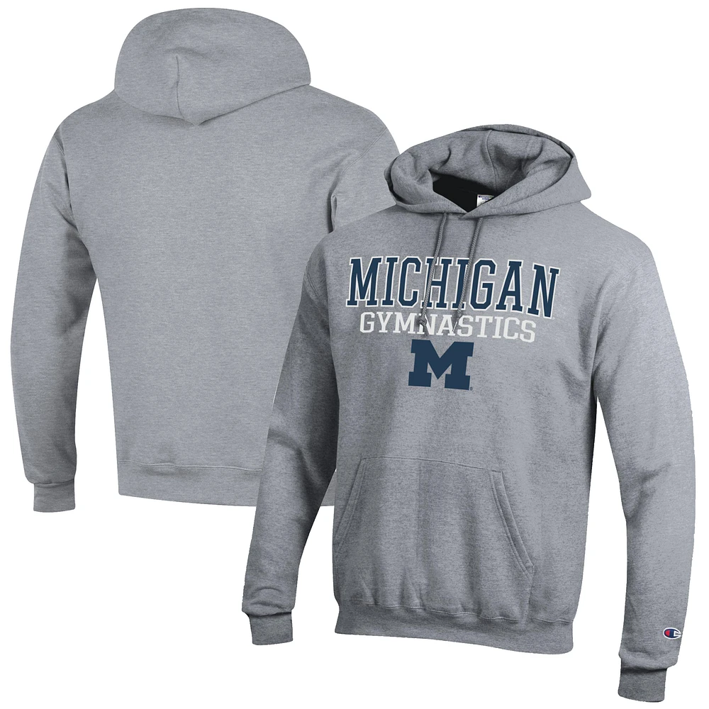 Men's Champion Gray Michigan Wolverines Gymnastics Stack Powerblend Pullover Hoodie