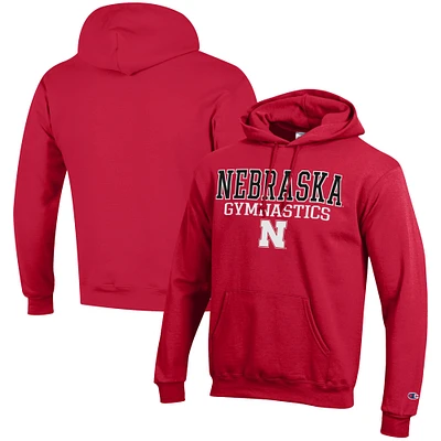Men's Champion Scarlet Nebraska Huskers Gymnastics Stack Powerblend Pullover Hoodie