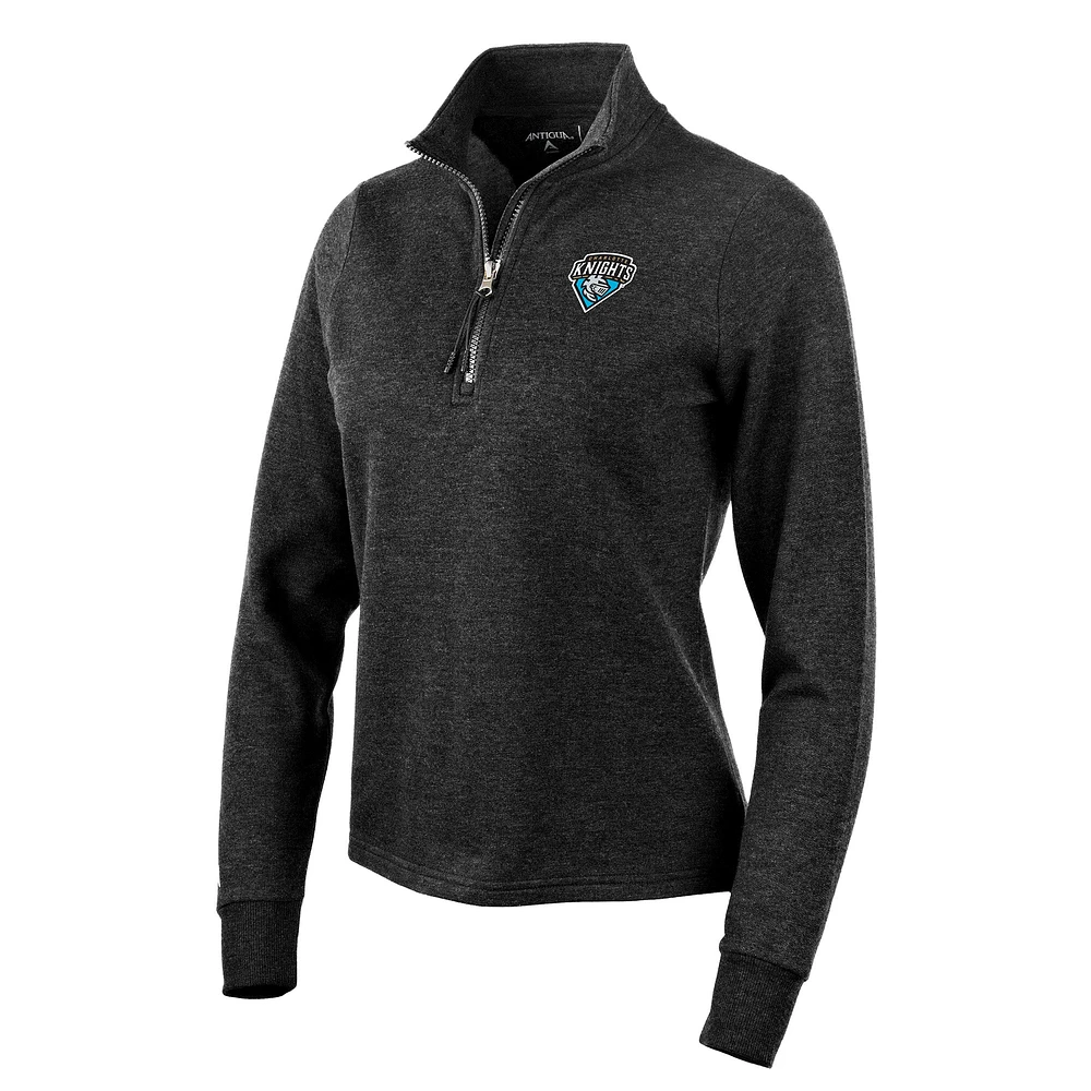 Women's Antigua Heather Black Charlotte Knights Action Quarter-Zip Pullover Sweatshirt