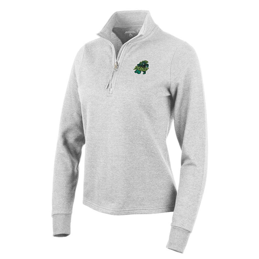 Women's Antigua Heather Gray Eugene Emeralds Action Quarter-Zip Pullover Sweatshirt