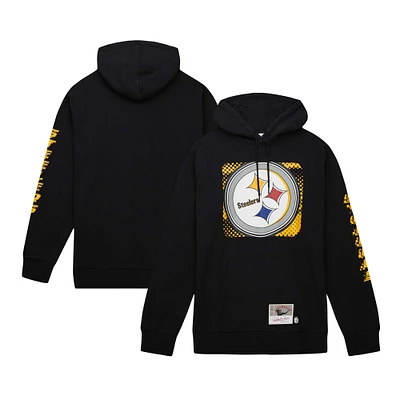 Men's Mitchell & Ness Black Pittsburgh Steelers Gridiron Classics Big Face 7.0 Pullover Hoodie