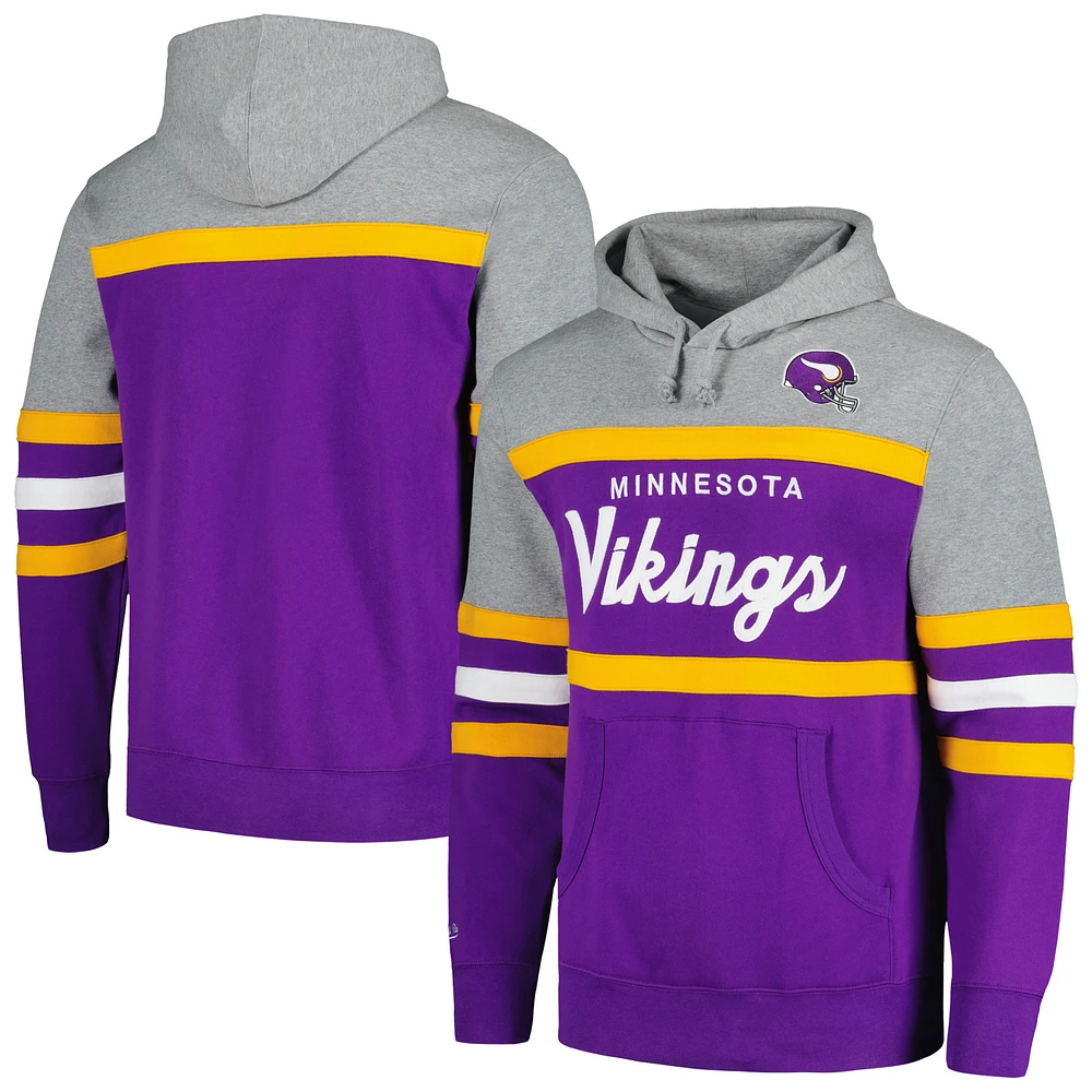 Men's Mitchell & Ness Purple/Heather Gray Minnesota Vikings Head Coach Pullover Hoodie