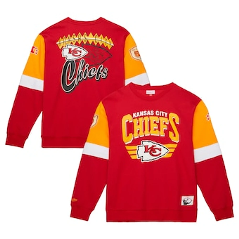 Men's Mitchell & Ness Scarlet Kansas City Chiefs Gridiron Classics Allover 3.0 Pullover Sweatshirt
