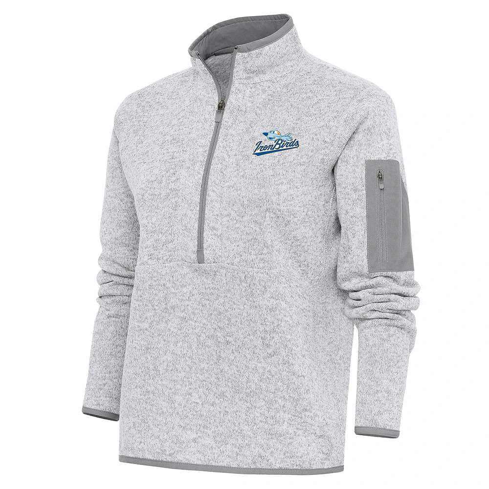 Women's Antigua Heather Gray Aberdeen IronBirds Fortune Half-Zip Pullover Jacket