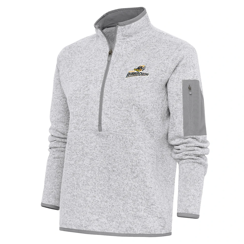 Women's Antigua Heather Gray Akron RubberDucks Fortune Half-Zip Pullover Jacket