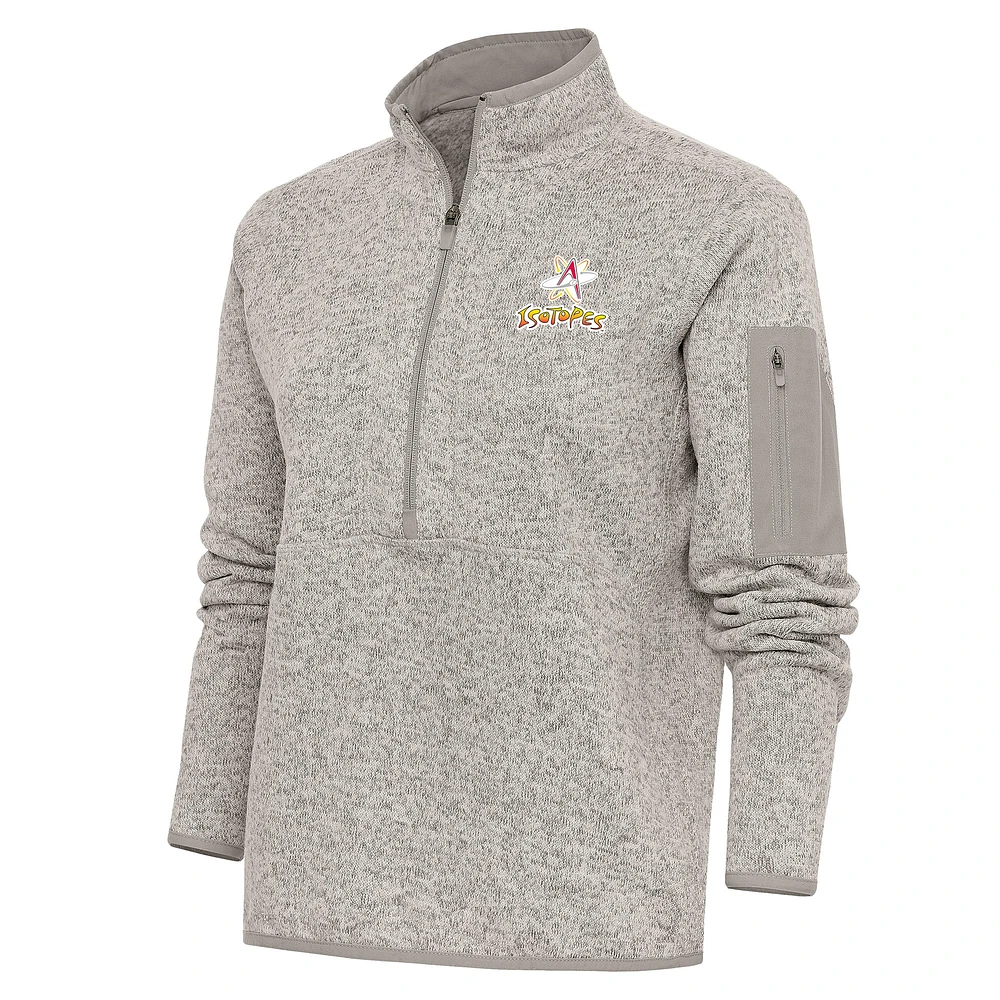 Women's Antigua Oatmeal Albuquerque Isotopes Fortune Half-Zip Pullover Jacket