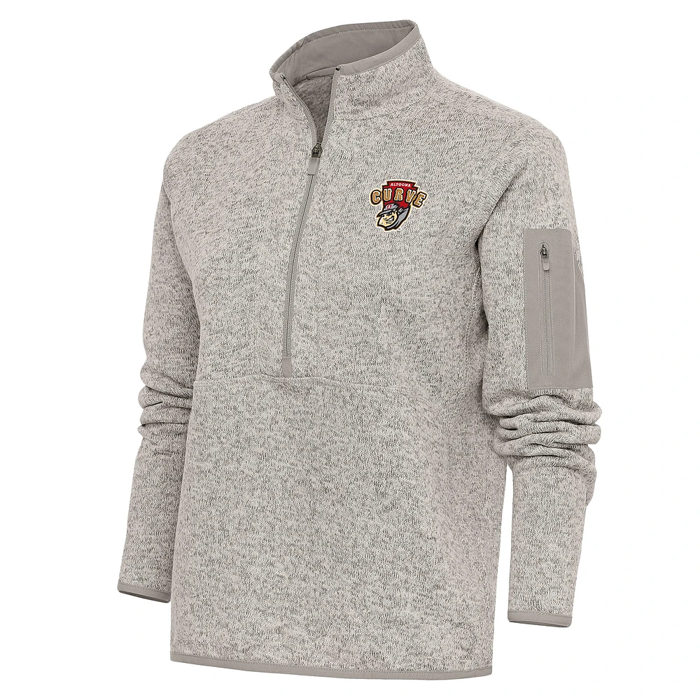 Women's Antigua Oatmeal Altoona Curve Fortune Half-Zip Pullover Jacket