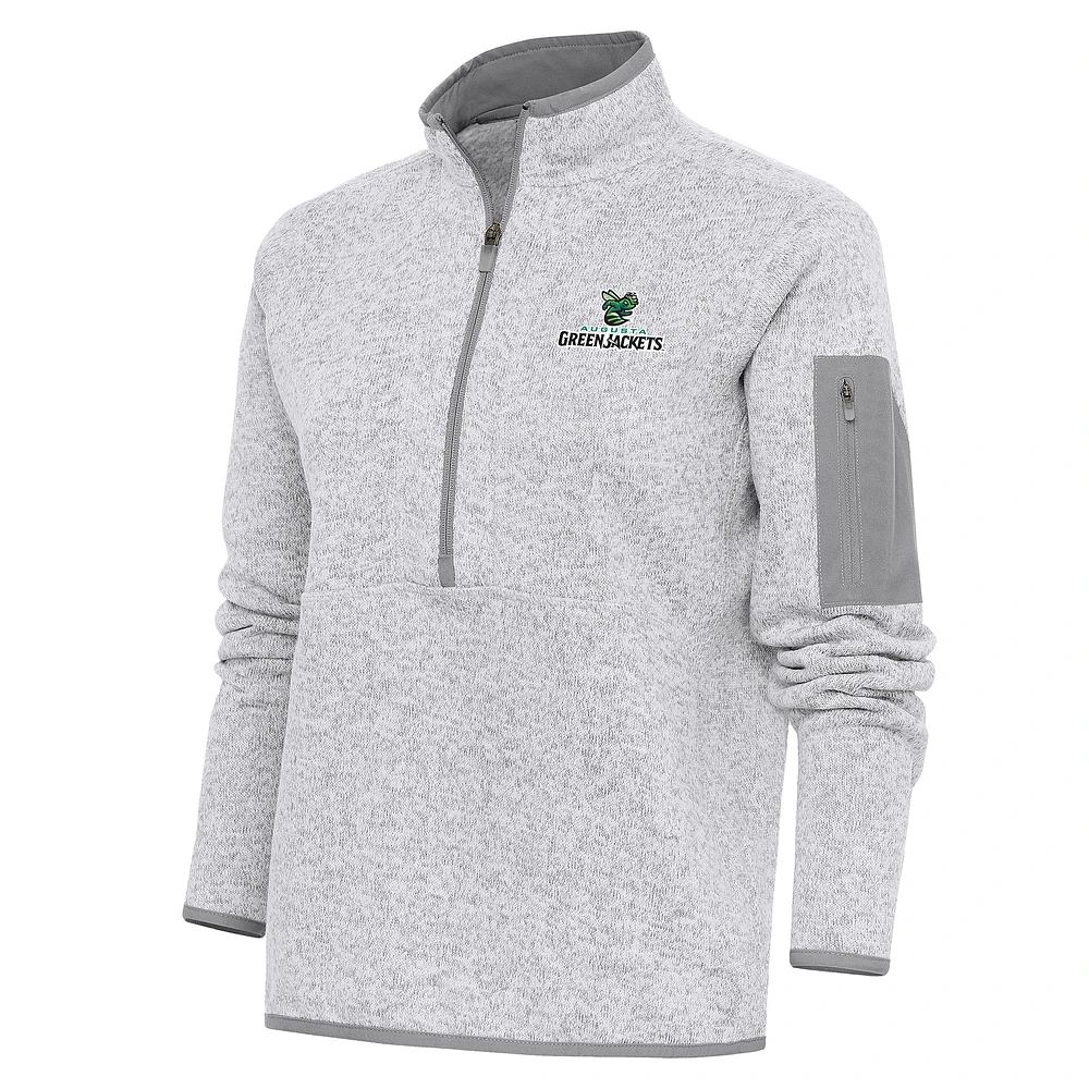 Women's Antigua Heather Gray Augusta GreenJackets Fortune Half-Zip Pullover Jacket