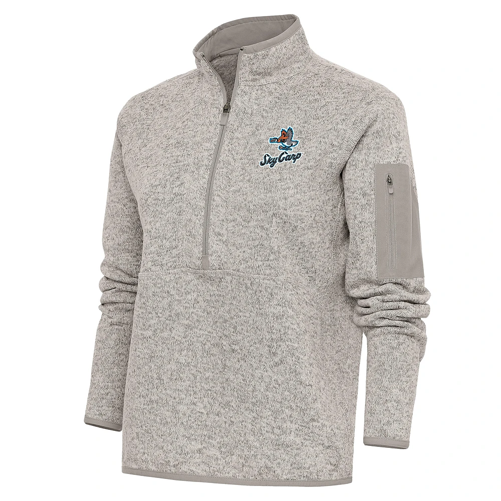 Women's Antigua Oatmeal Beloit Sky Carp Fortune Half-Zip Pullover Jacket