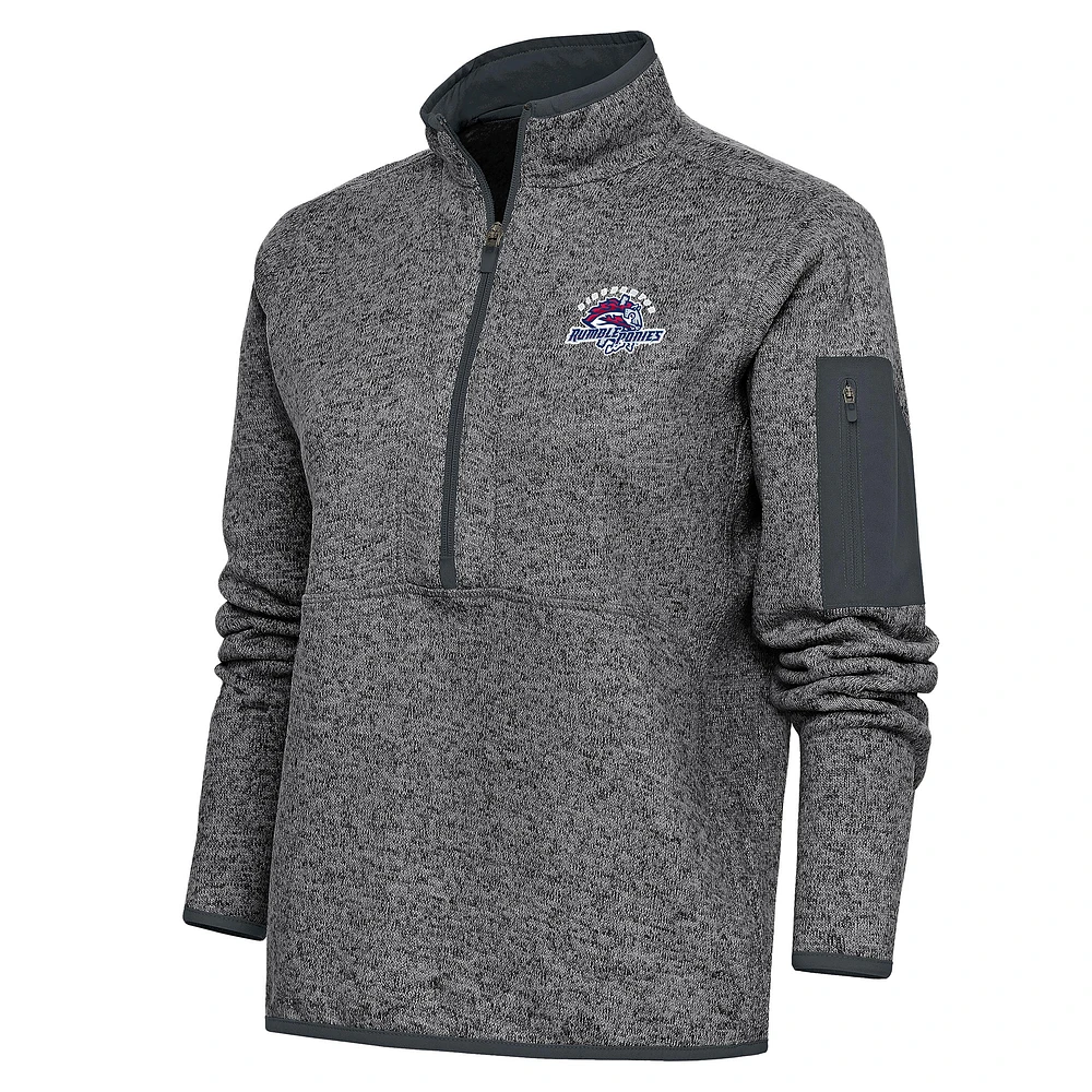 Women's Antigua Heather Charcoal Binghamton Rumble Ponies Fortune Half-Zip Pullover Jacket
