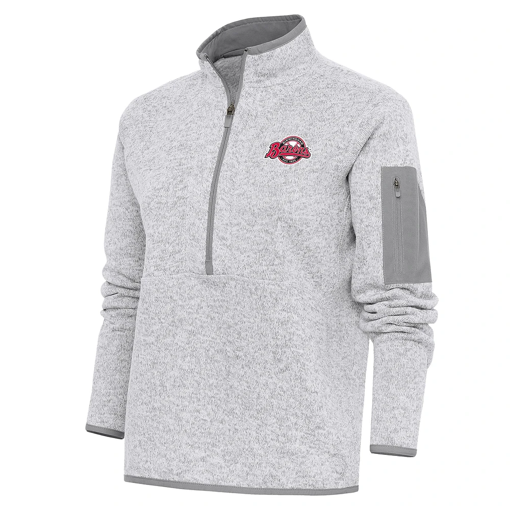 Women's Antigua Heather Gray Birmingham Barons Fortune Half-Zip Pullover Jacket