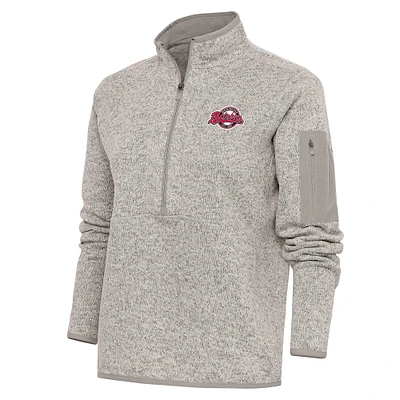 Women's Antigua Oatmeal Birmingham Barons Fortune Half-Zip Pullover Jacket