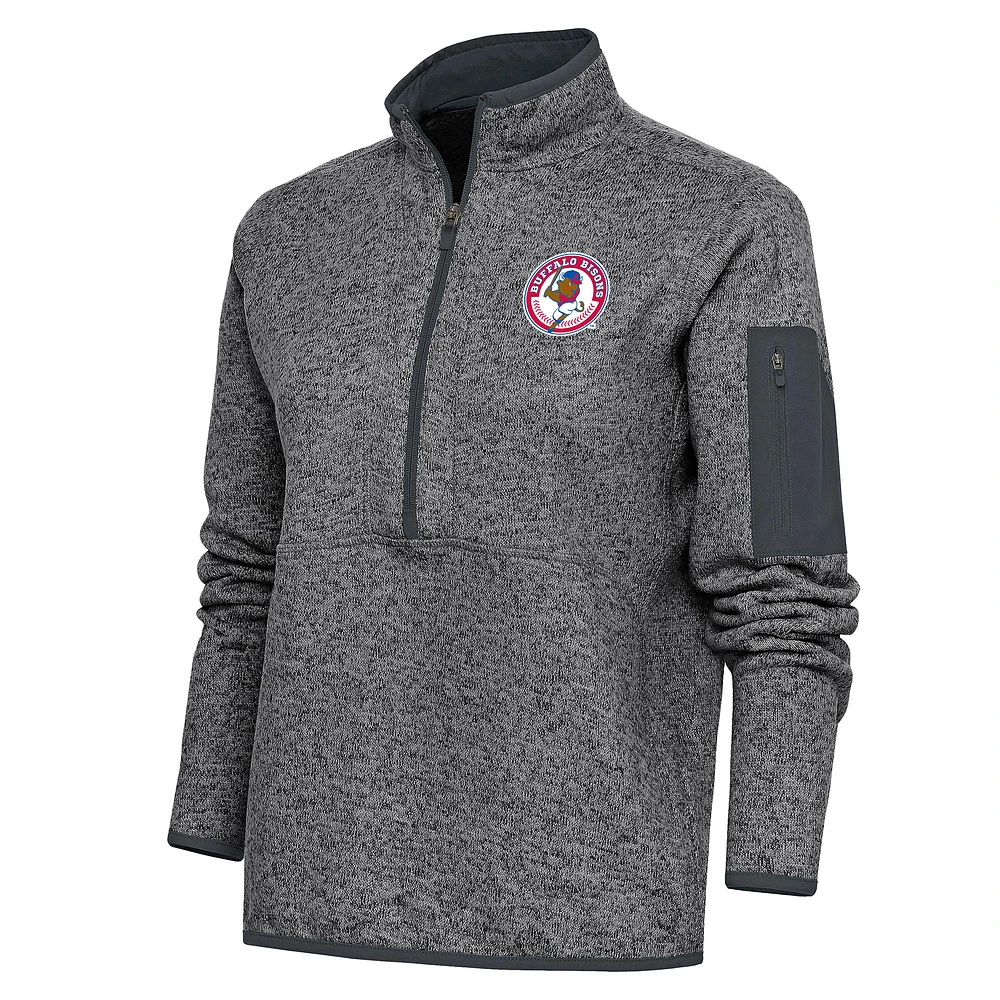 Women's Antigua Heather Charcoal Buffalo Bisons Fortune Half-Zip Pullover Jacket
