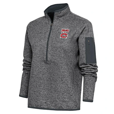 Women's Antigua Heather Charcoal Carolina Mudcats Fortune Half-Zip Pullover Jacket