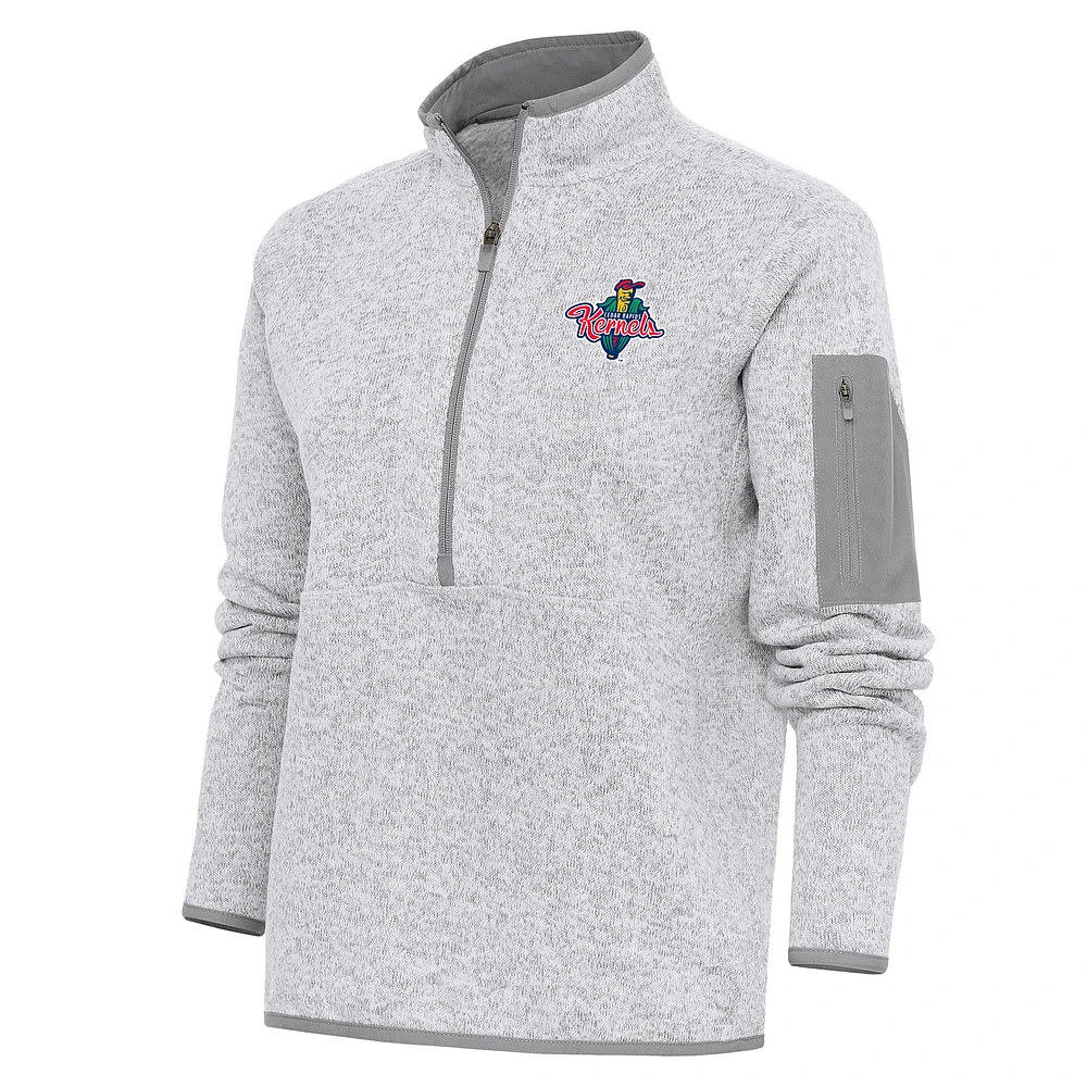 Women's Antigua Heather Gray Cedar Rapids Kernels Fortune Half-Zip Pullover Jacket