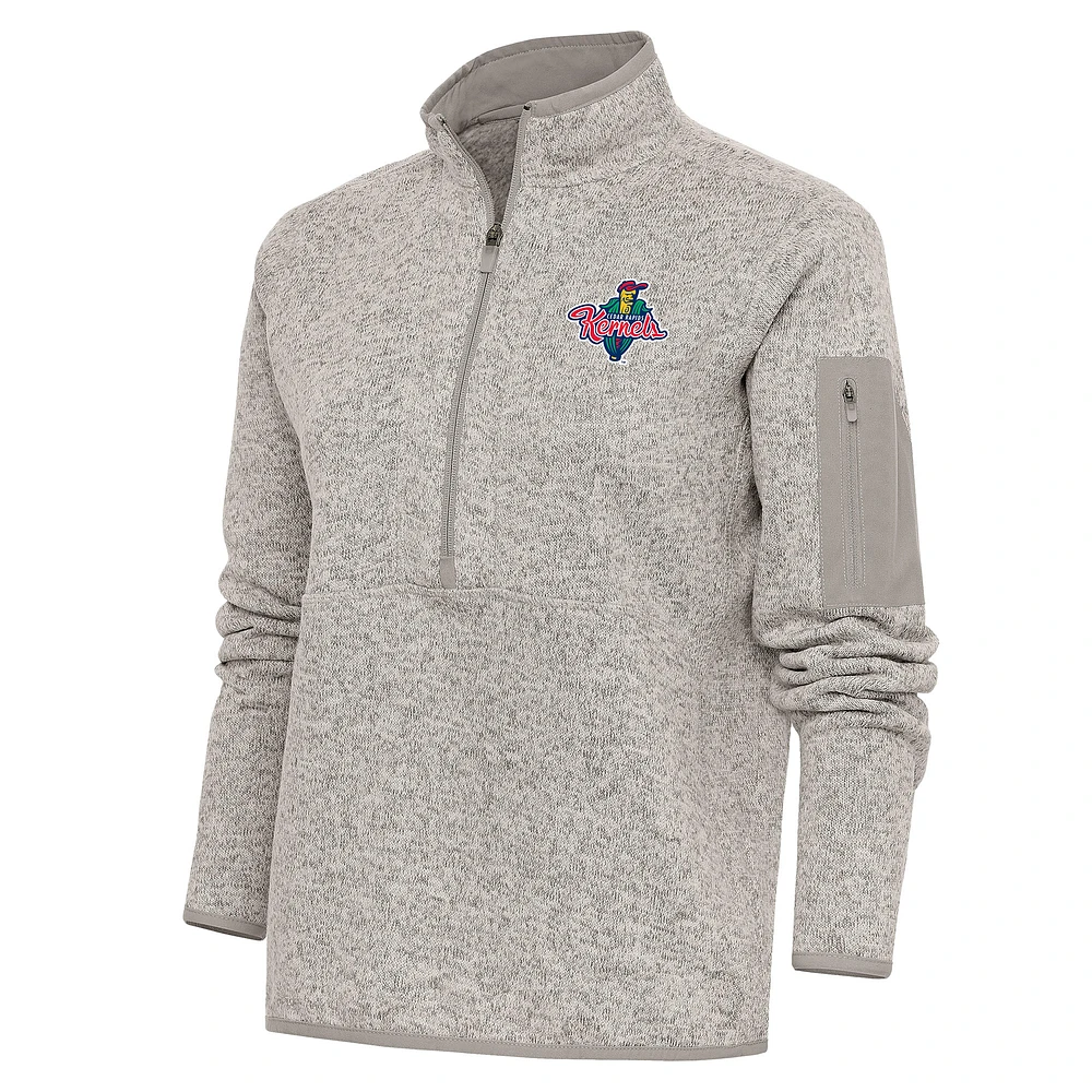Women's Antigua Oatmeal Cedar Rapids Kernels Fortune Half-Zip Pullover Jacket