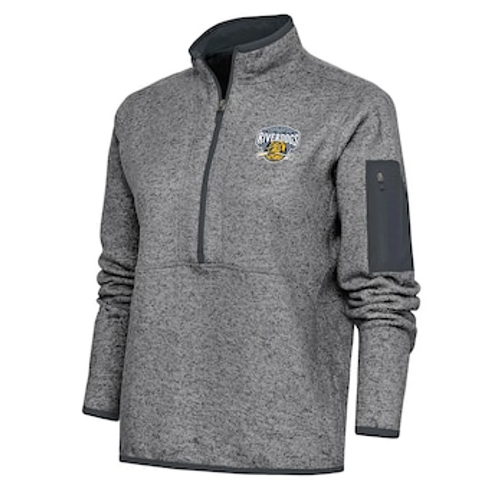 Women's Antigua Heather Charcoal Charleston RiverDogs Fortune Half-Zip Pullover Jacket