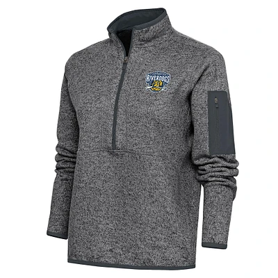 Women's Antigua Heather Charcoal Charleston RiverDogs Fortune Half-Zip Pullover Jacket