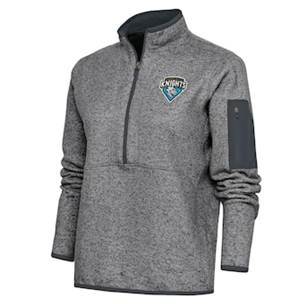 Women's Antigua Heather Charcoal Charlotte Knights Fortune Half-Zip Pullover Jacket