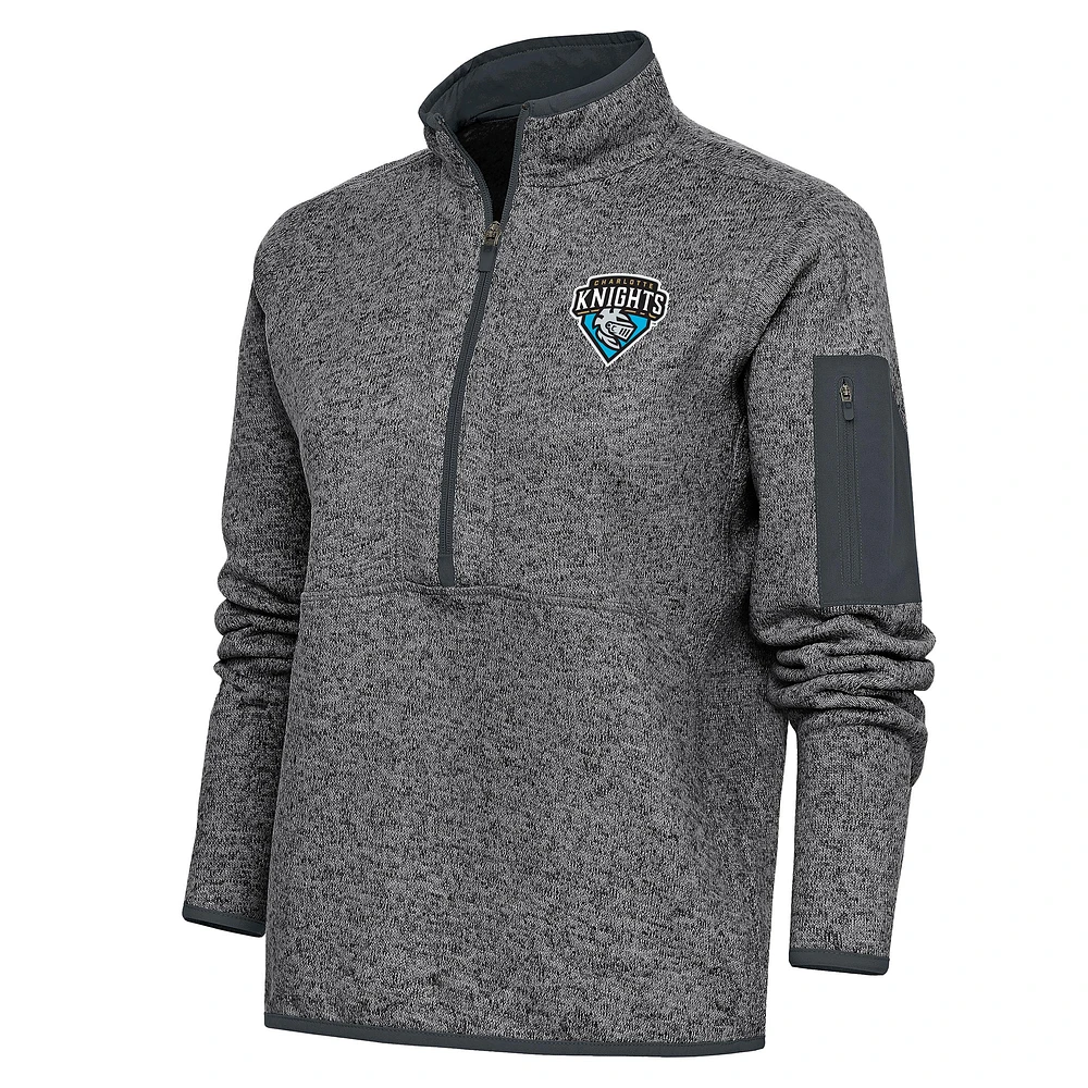 Women's Antigua Heather Charcoal Charlotte Knights Fortune Half-Zip Pullover Jacket