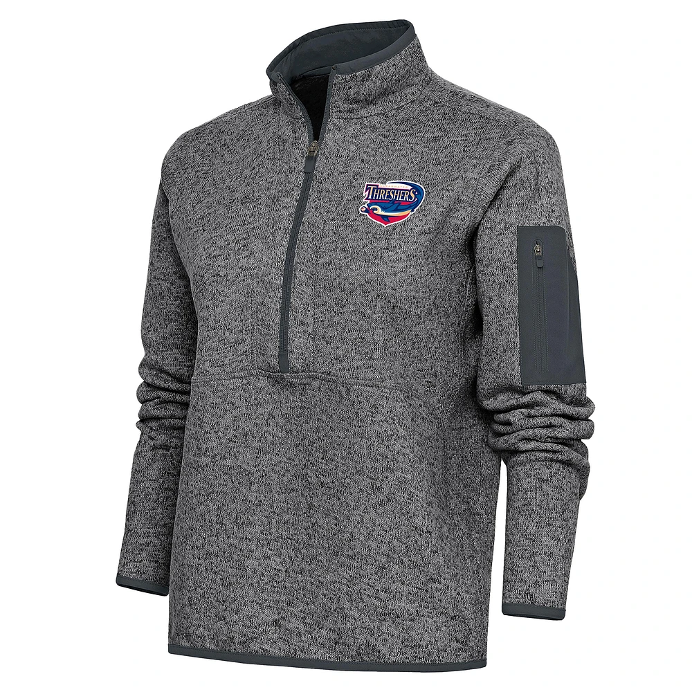 Women's Antigua Heather Charcoal Clearwater Threshers Fortune Half-Zip Pullover Jacket