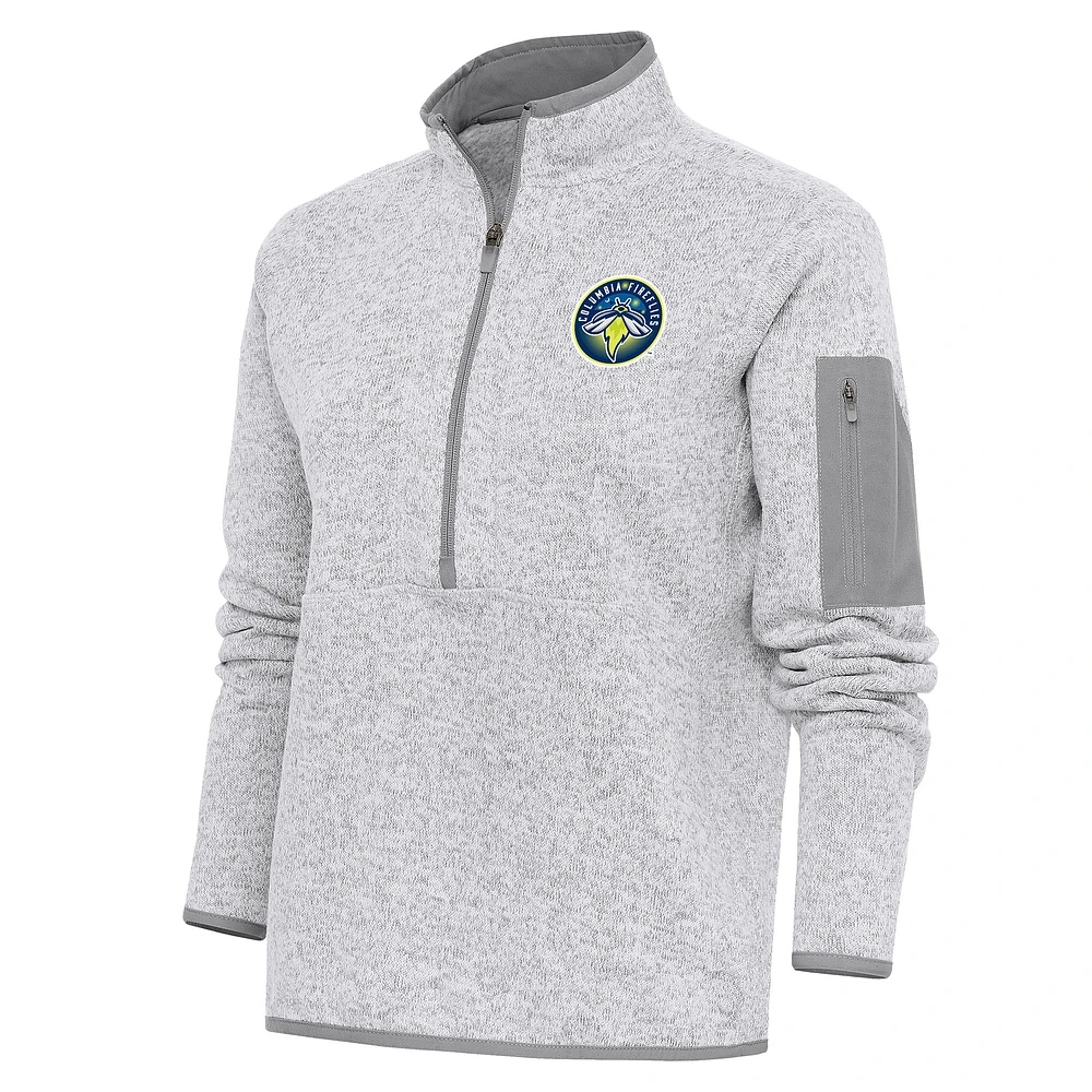 Women's Antigua Heather Gray Columbia Fireflies Fortune Half-Zip Pullover Jacket