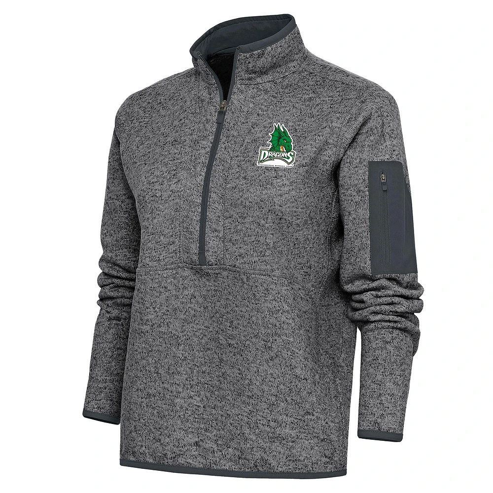 Women's Antigua Heather Charcoal Dayton Dragons Fortune Half-Zip Pullover Jacket