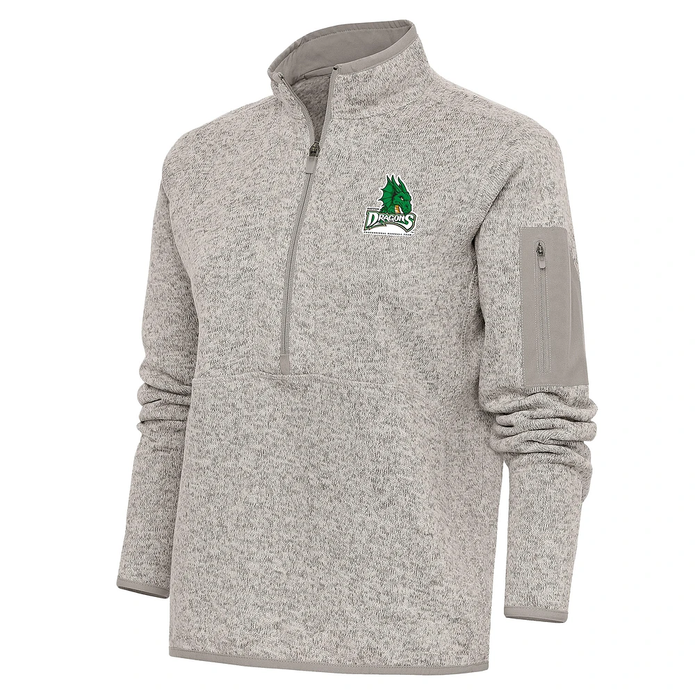 Women's Antigua Oatmeal Dayton Dragons Fortune Half-Zip Pullover Jacket
