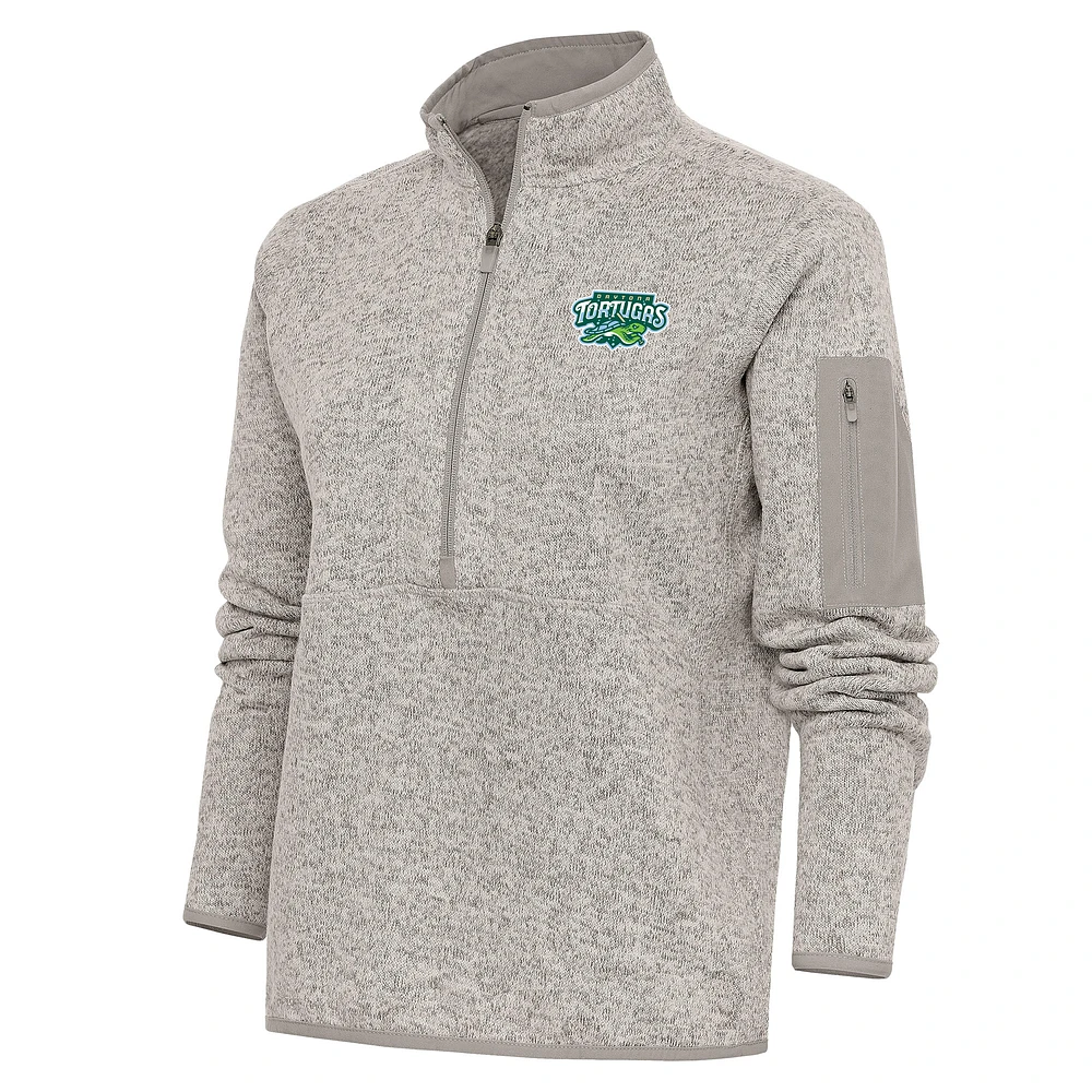 Women's Antigua Oatmeal Daytona Tortugas Fortune Half-Zip Pullover Jacket