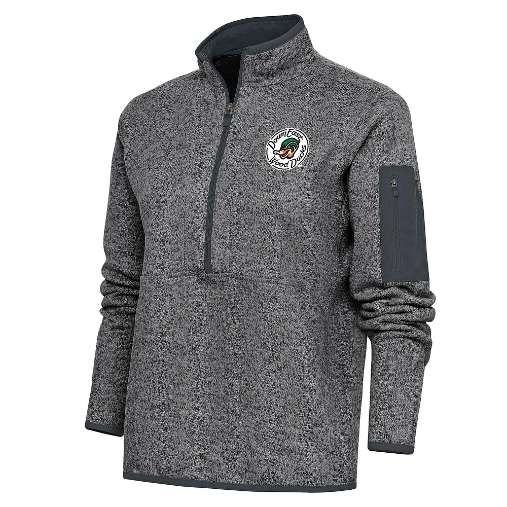 Women's Antigua Heather Charcoal Down East Wood Ducks Fortune Half-Zip Pullover Jacket
