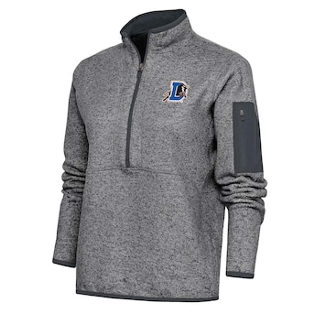 Women's Antigua Heather Charcoal Durham Bulls Fortune Half-Zip Pullover Jacket