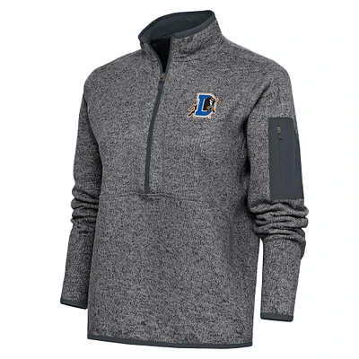 Women's Antigua Heather Charcoal Durham Bulls Fortune Half-Zip Pullover Jacket