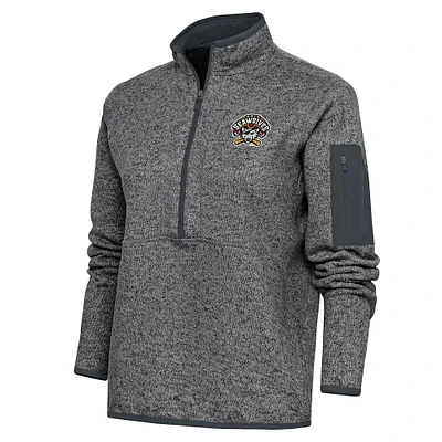 Women's Antigua Heather Charcoal Erie SeaWolves Fortune Half-Zip Pullover Jacket