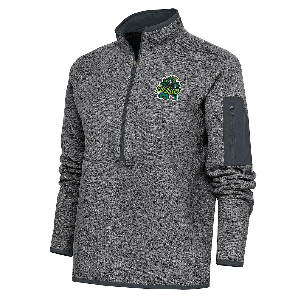 Women's Antigua Heather Charcoal Eugene Emeralds Fortune Half-Zip Pullover Jacket