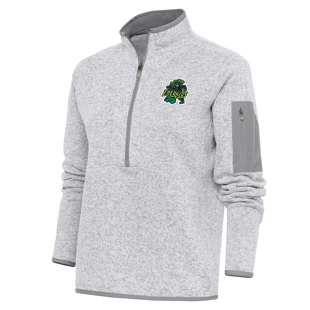 Women's Antigua Heather Gray Eugene Emeralds Fortune Half-Zip Pullover Jacket