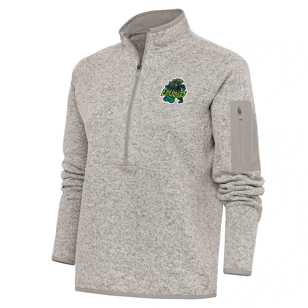 Women's Antigua Oatmeal Eugene Emeralds Fortune Half-Zip Pullover Jacket