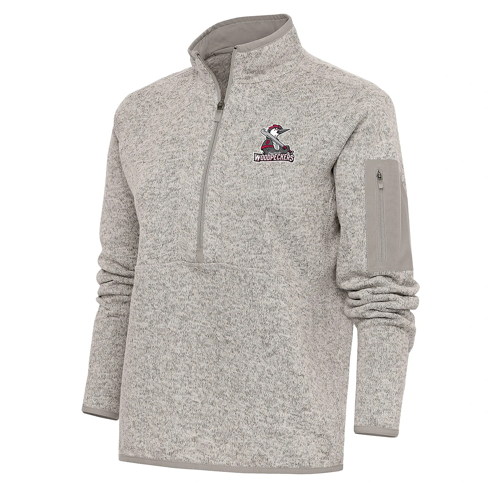 Women's Antigua Heather Charcoal Fayetteville Woodpeckers Fortune Half-Zip Pullover Jacket
