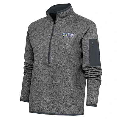 Women's Antigua Heather Charcoal Fort Myers Mighty Mussels Fortune Half-Zip Pullover Jacket
