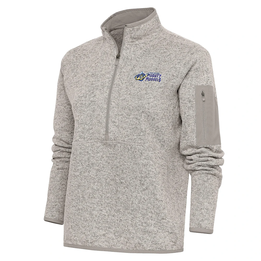 Women's Antigua Oatmeal Fort Myers Mighty Mussels Fortune Half-Zip Pullover Jacket