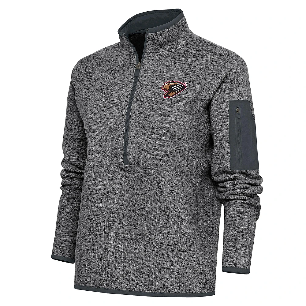 Women's Antigua Heather Charcoal Fresno Grizzlies Fortune Half-Zip Pullover Jacket