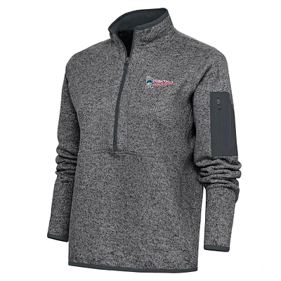 Women's Antigua Heather Charcoal Frisco RoughRiders Fortune Half-Zip Pullover Jacket