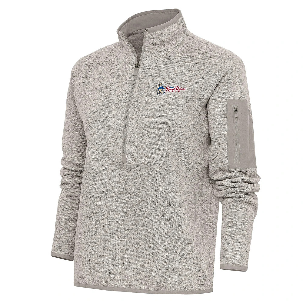 Women's Antigua Oatmeal Frisco RoughRiders Fortune Half-Zip Pullover Jacket