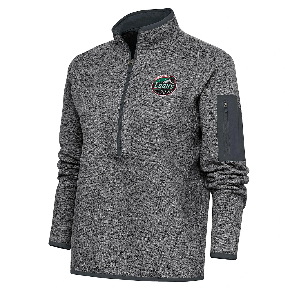 Women's Antigua Heather Charcoal Great Lakes Loons Fortune Half-Zip Pullover Jacket